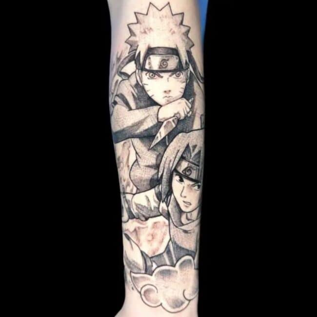 black and white anime tattoo two characters