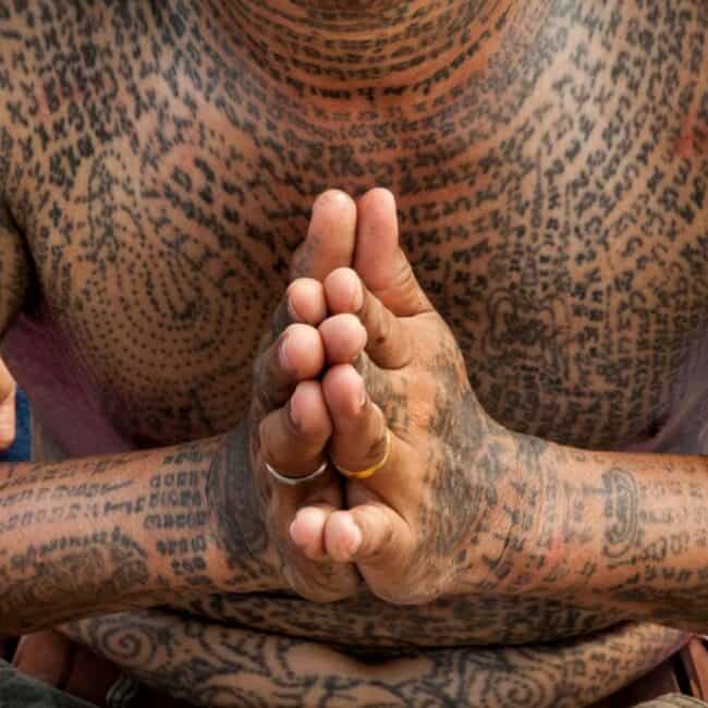 Ancient Full Body Tattoo Authentic Photo of a Man Praying
