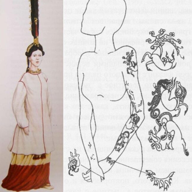 Ancient Japanese Drawn Picture of Woman and Tattoo Types