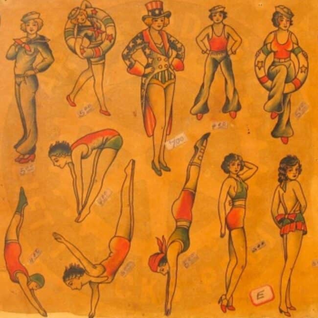 Cap Coleman Flash Sheet Realism Traditional Tattoos Cabaret Women Swimming Women