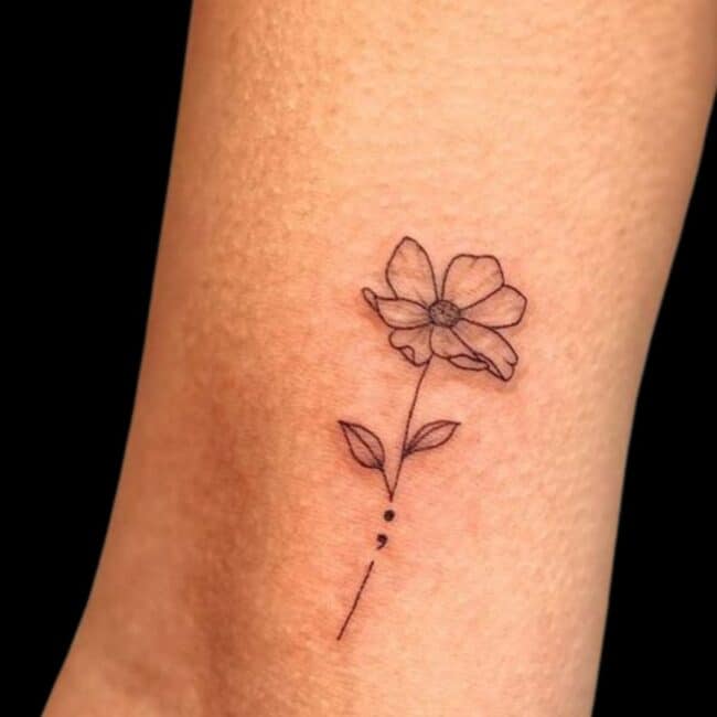 Hand Girl Black Semicolon Flower Tattoo