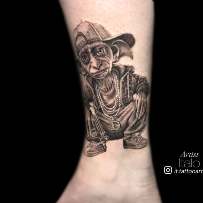 Italo Tattoo Artist Harry Potter Dobby Streetwear Realism Arm Tattoo