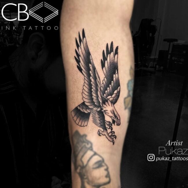 Pukaz Tattoo Artist Traditional Old-School Black Eagle Arm Tattoo