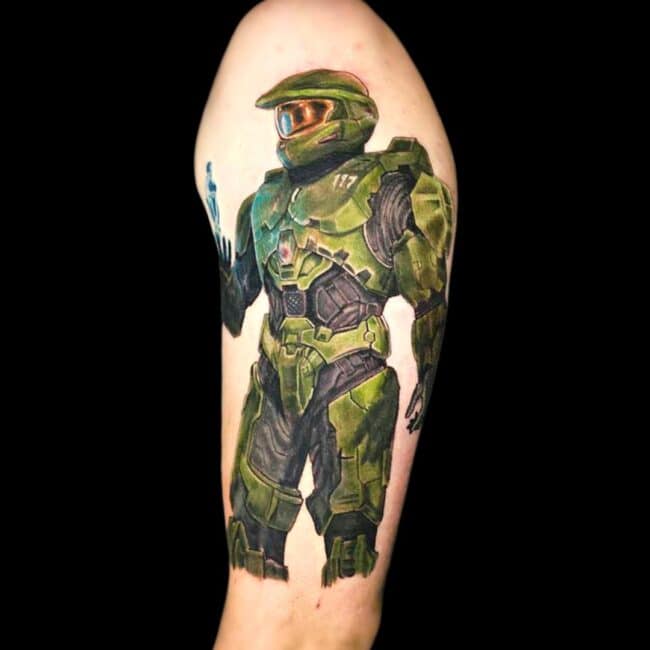 Realism Halo Character Green Full Armor Helmet Colour Arm Tattoo