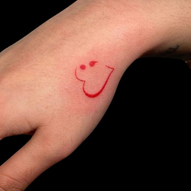 Red Heart Hand Semicolon Tattoo