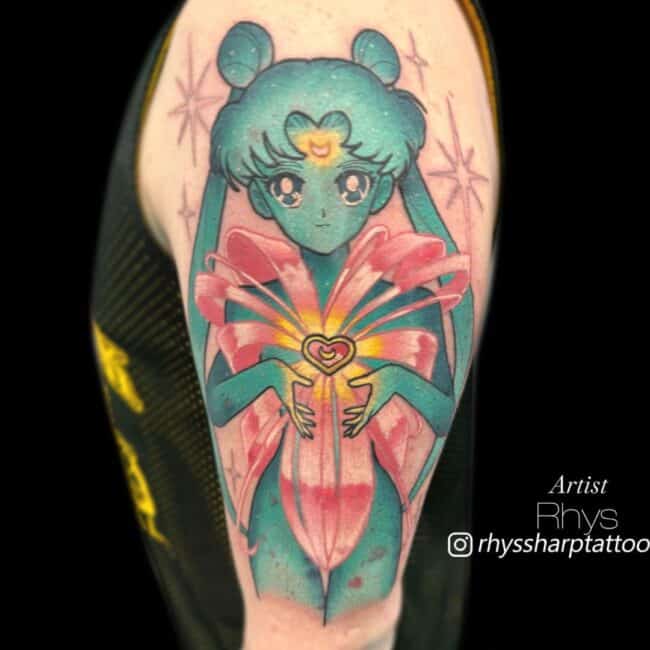Rhys Tattoo Artist Sailor Moon Woman Character Colour Cartoon Arm Sleeve Tattoo