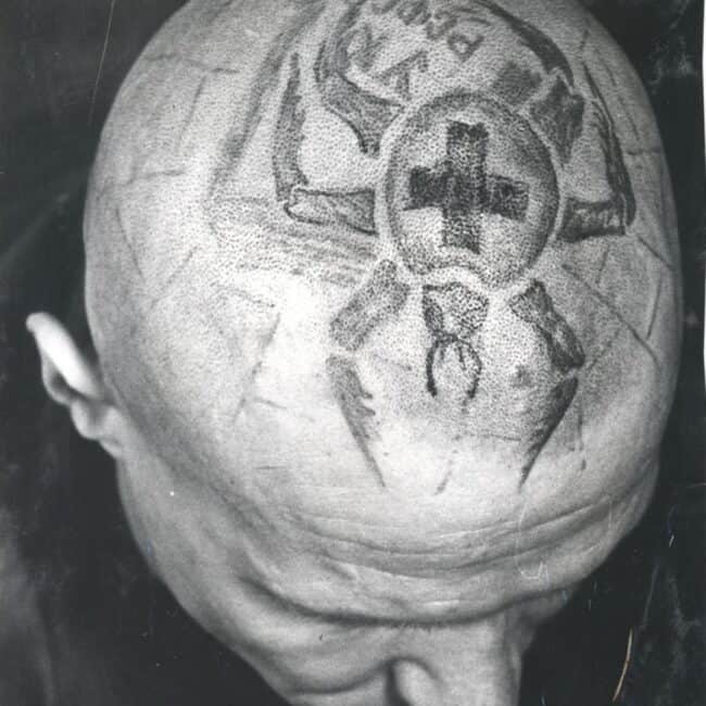 Russian Man The Spider Tattoo Black and White Head Body Tattoo Picture