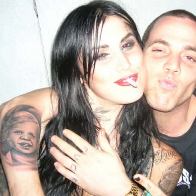 Steve-O Black and White Baby Steve-O Portrait Realism Shoulder Tattoo