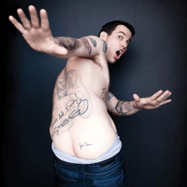 Steve-O Black and White Writing Your Name Butt Tattoo