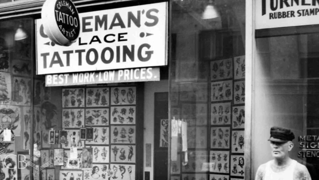 The Enigmatic Legacy of Cap Coleman The Godfather of American Tattooing Man Tatto Studio Sign Black and White Old Photo Blog Cover Image