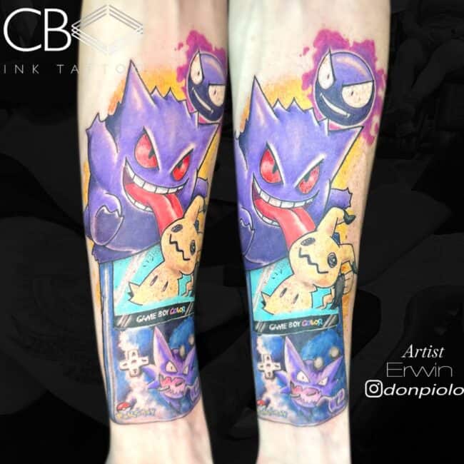 Erwin Tattoo Artist Anime Cartoon Pop Culture Colour Pokemon Gengar Evolutions Detailed Forearm Tattoo