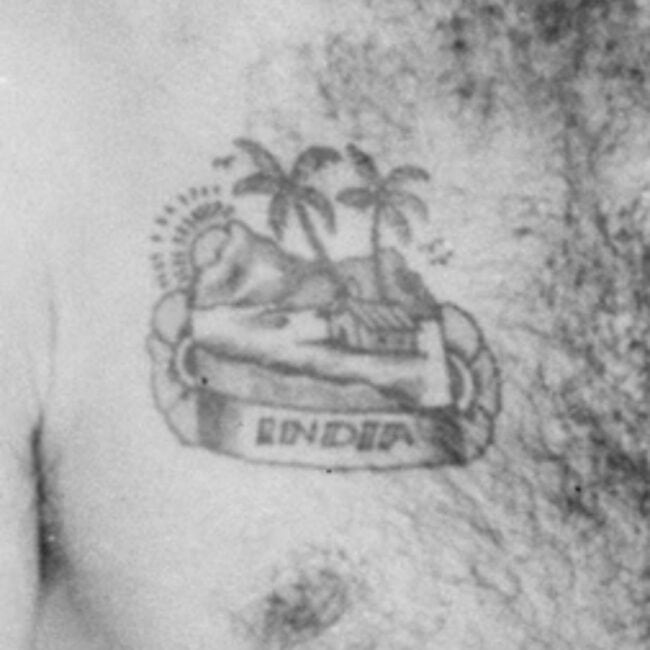 India Travel Sea Palms Hut Mountains Sunset Chest Tattoo