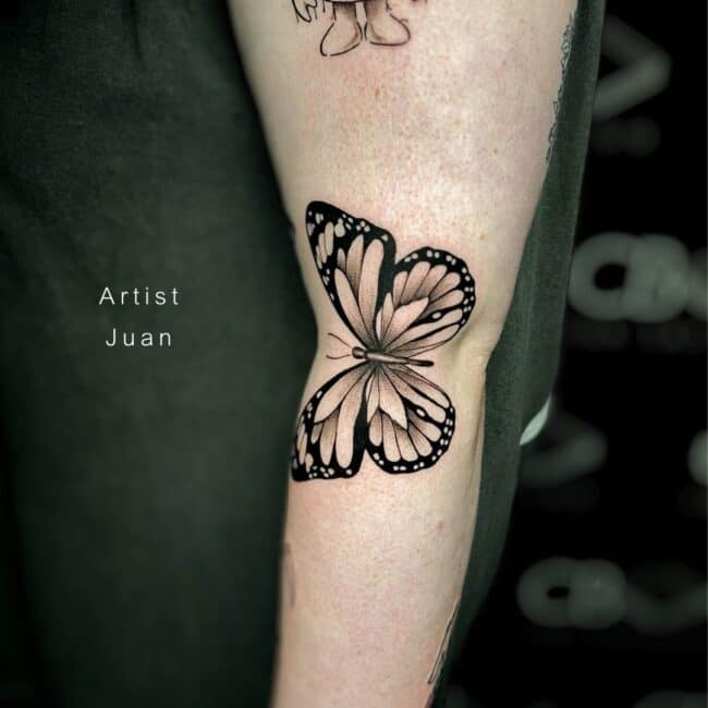 Juan Tattoo Artist Realism Black and Grey Butterfly Distinctive Wings Distinctive Wing Patterns Arm Tattoo