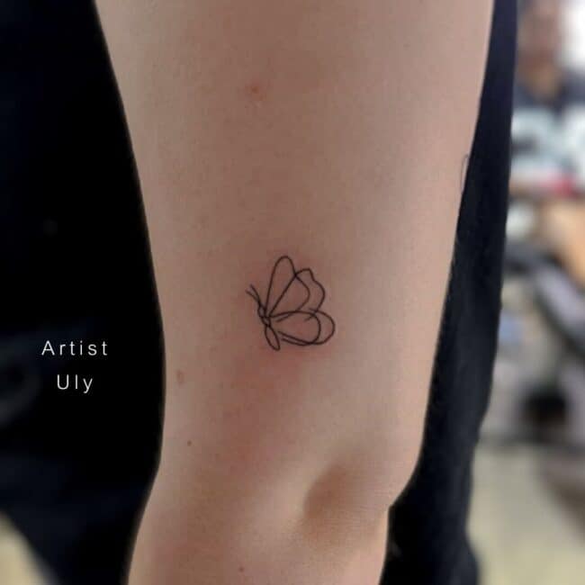 Uly Tattoo Artist Fine Line Minimalistic Butterfly Forearm Tattoo