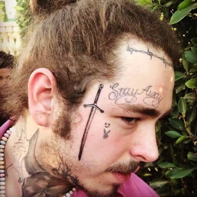 Post Malone Face Sword Side Face Tattoo