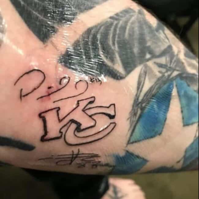Post Malone Kansas City Chiefs Tattoo Patrick Mahomes Travis Kelce Signature Arm Tattoo