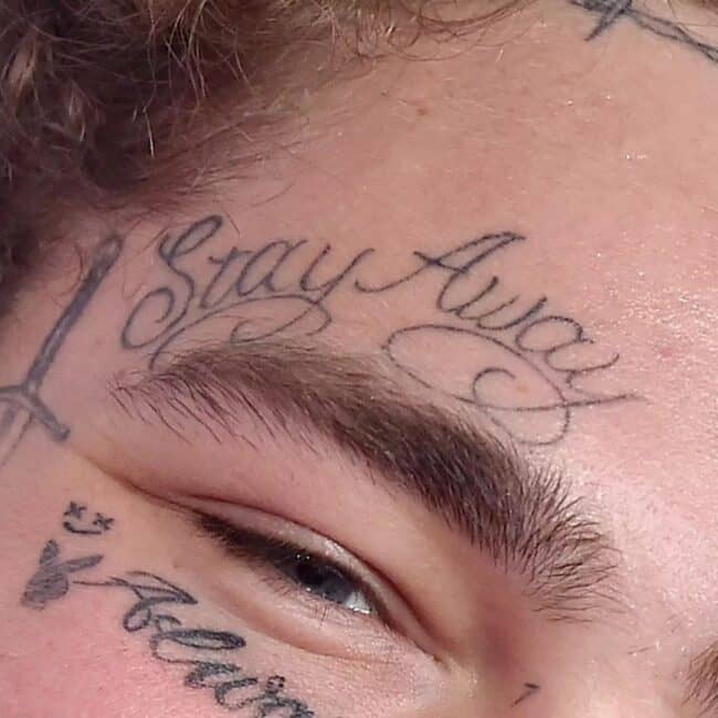 Post Malone Stay Away Tattoo Face Above Eyebrow Tattoo
