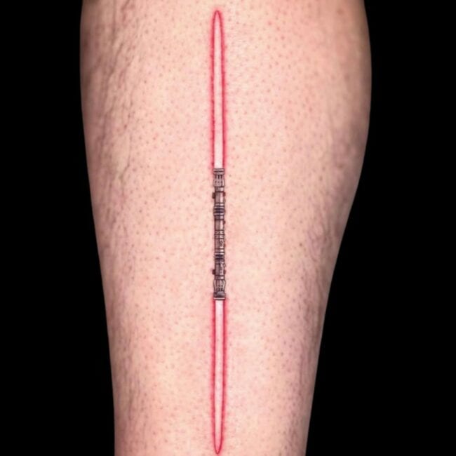 Star Wars Tattoo Lightsaber Colour Red Tattoo Calf Back Of Leg Tattoo