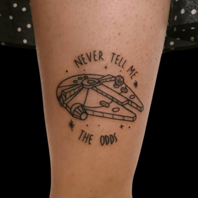 The Millennium Falcon Starship Star Wars Black And White Leg Tattoo