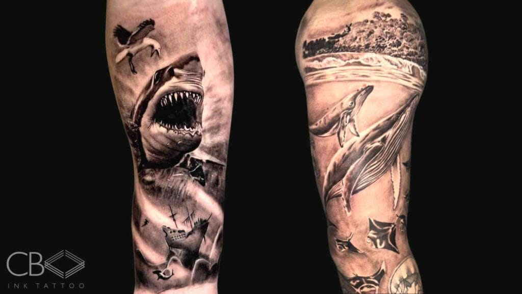 Black and Grey Realism Sea Life Sharks Whales Stingray Ships Ocean Waves Blog Article Image Cover