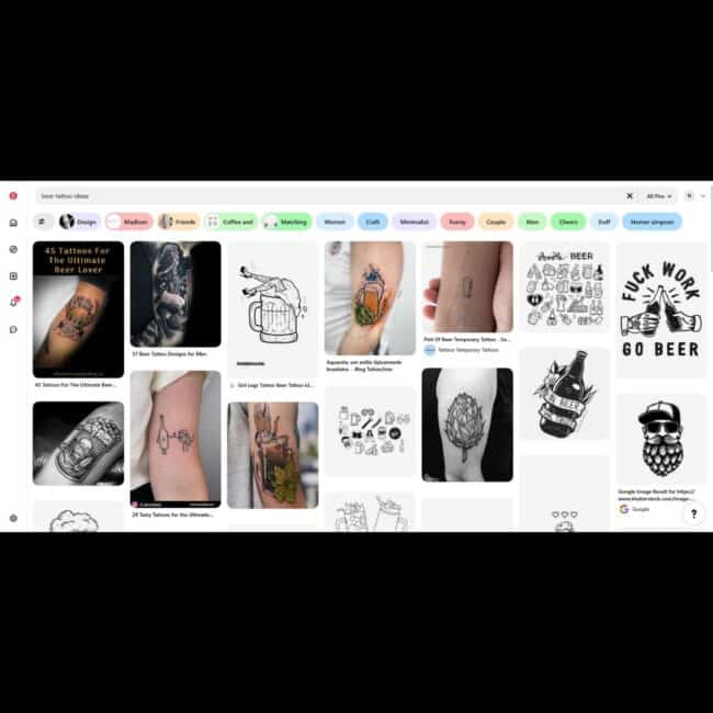 Colour Realism Fine Line Minimalist Black and Grey Script Lettering Traditional Beer Pictures Website Photos Bottles Mugs Glass Bubbles Barley Grain Forearm Leg Arm Tattoo