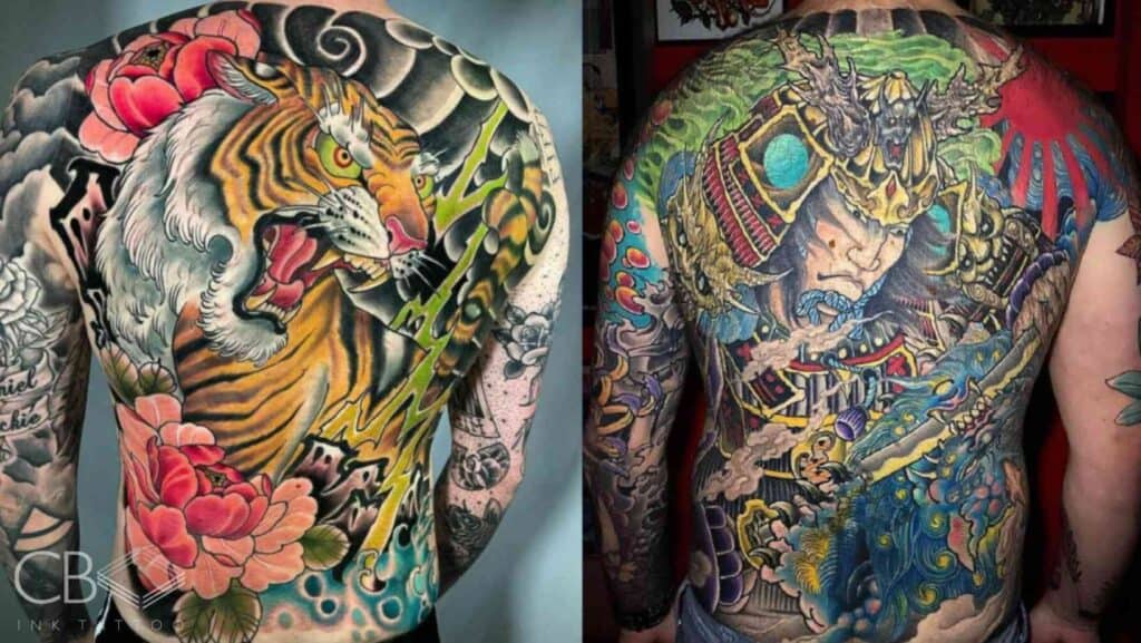Traditional Japanese Colour Watercolour Realism Geometric Irezumi Tiger Flowers Dragons Armour Samurai Dragon Sword Weapon Sharp Teeth Horns Arm Sleeve Full Back Tattoo Blog Article Image Cover