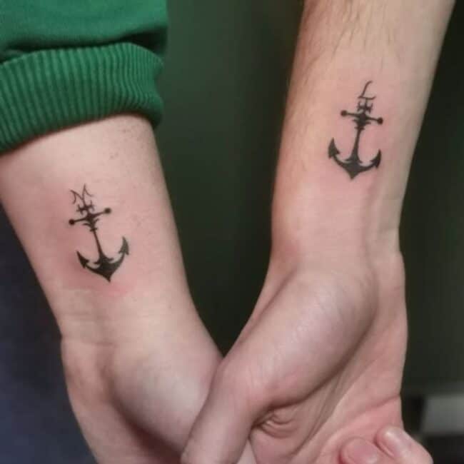 Blackwork Minimalist Anchor Detailed Fluke Bill Pal Stock Shank Band Arm Pin Crown Sharp Edges Matching Forearm Tattoo
