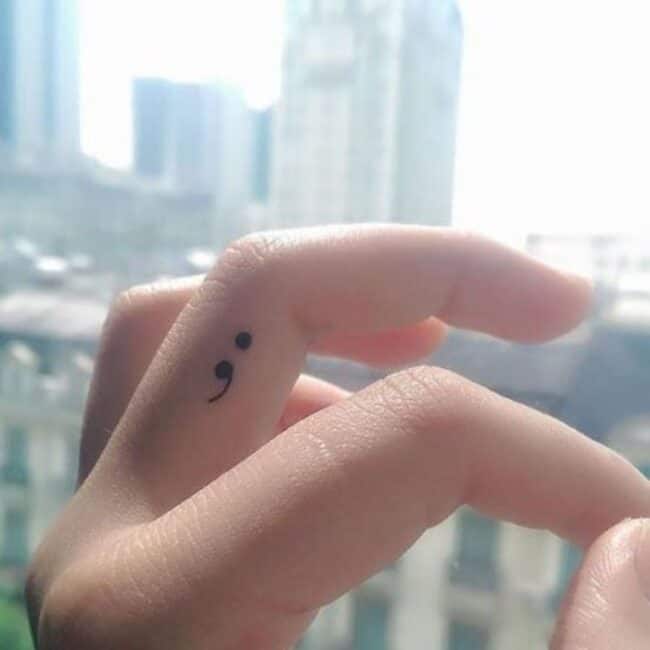 Blackwork Minimalist Semicolon Punctuation Mark Bold Period Dot Comma Wrist Finger Hand Tattoo
