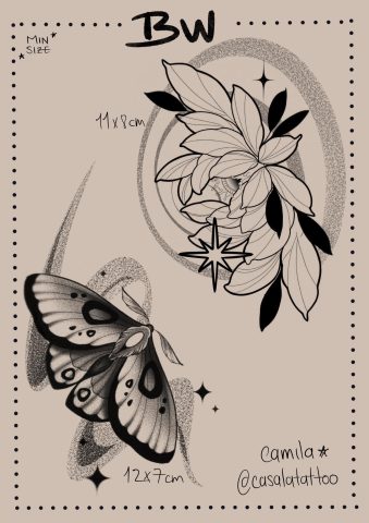 Blackwork- Butterfly- Flower-Flash-Tattoo-Design-Sheet-Camila