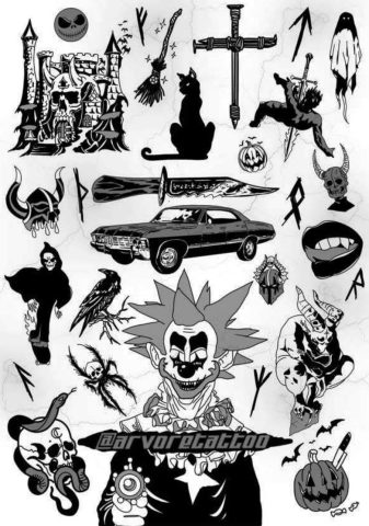 Blackwork Flash Tattoo Design Sheet 3