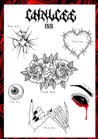 Chelsea Tattoo Artist Heart Eye Hands Broken Glass Glowers Linework Flash