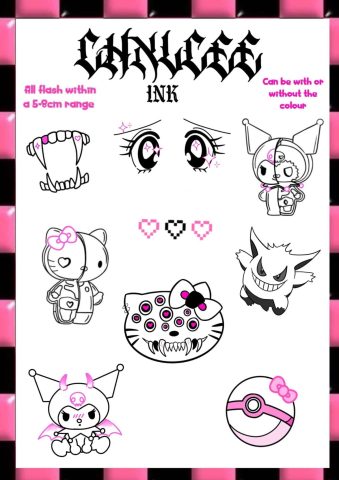 Chelsea Tattoo Artist Sanrio Charaters Hello Kitty Kuromi Eye Teeth Anime Flash