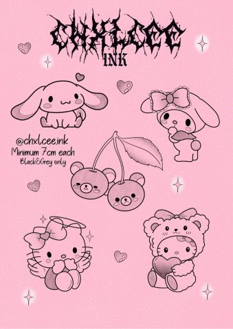 Chelsea Tattoo Artist Sanrio Charaters Hello Kitty Melody Cinamoroll Cherry Bear Anime Flash