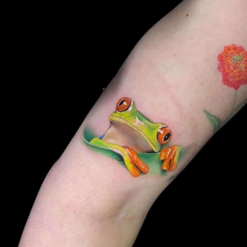 Small Colour Frog Arm Tattoo