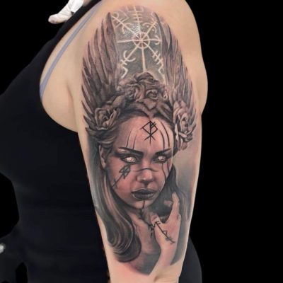 Sunny Tattoo Artist Black And Grey Realism Dark Devil Norse Mythology Arm Sleeve Tattoo