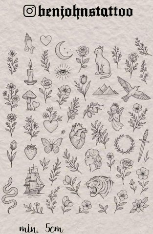linework design tattoo flash sheet Ben