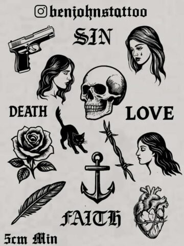 linework Flash Tattoo Design Sheet Ben