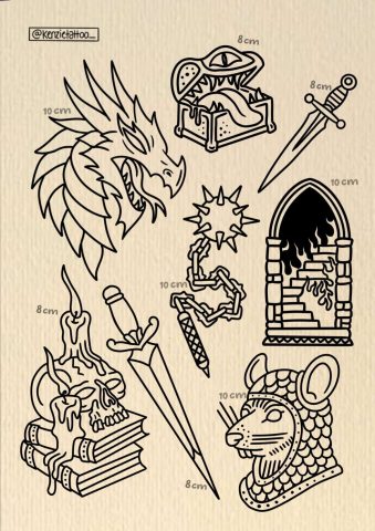 traditional Flash Tattoo Design Sheet Kenzie