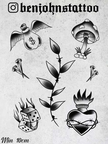 traditional flash tattoo design sheet Ben